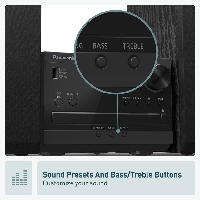 Alt view image 6 of 6 - Compact Stereo System with CD Player, Bluetooth, FM Radio and USB with Bass and Treble Control, 20W Stereo System for Home with Remote Control - SC-PM270PP-K (Black)