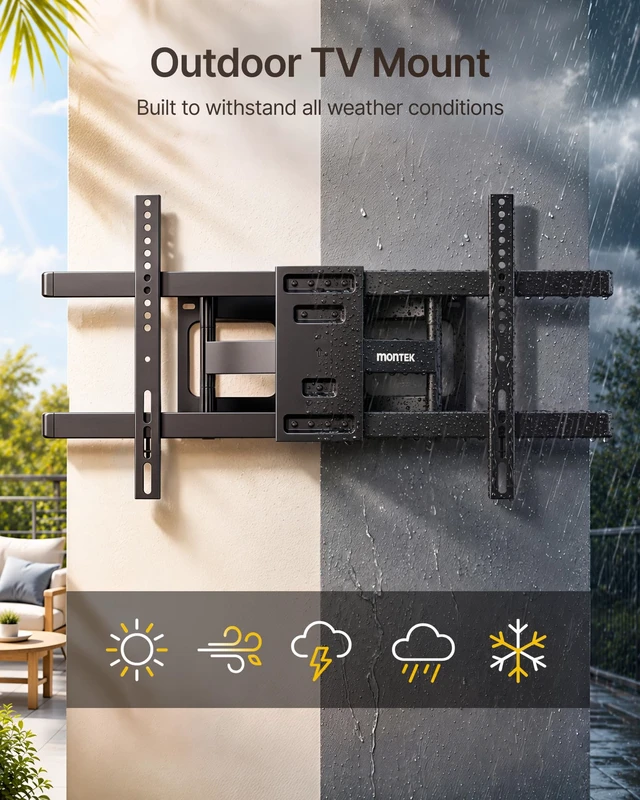 Alt view image 3 of 7 - Outdoor Full Motion TV Wall Mount for 37-86 Inch TVs, Holds 132 lbs Weatherproof Bracket for Patio and Gazebo, 96H Salt Spray Tested, Stainless Steel Hardware, ±60° Swivel, VESA 600x400mm