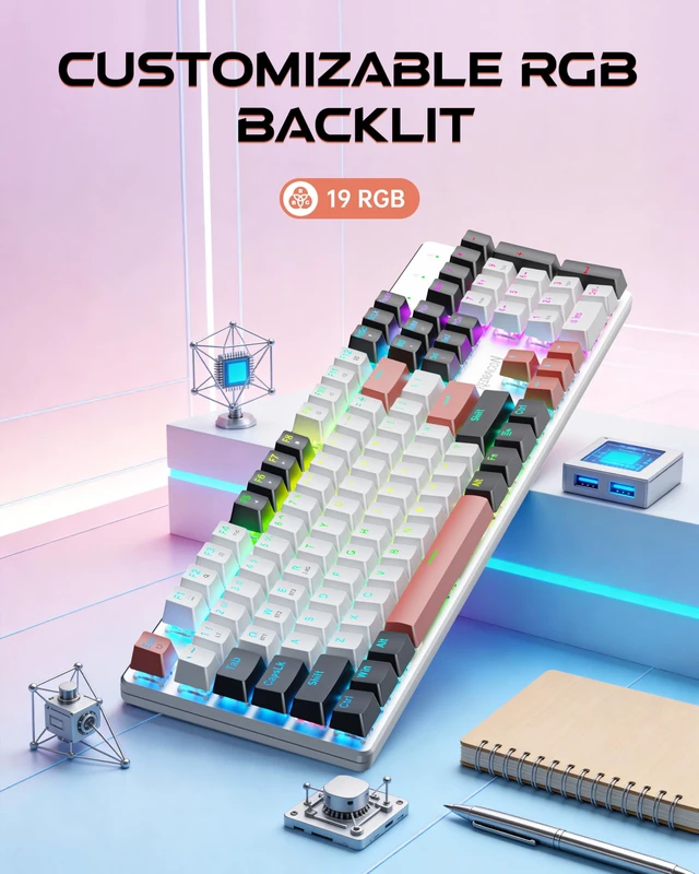 Alt view image 3 of 7 - Wireless Mechanical Gaming Keyboard, Tri Mode BT/2.4G/USB-C Hot Swappable Custom Keyboard, RGB Backlit Computer Gaming Keyboards, PBT Keycaps, Programmable for PC/Tablet,K671WBR-KS