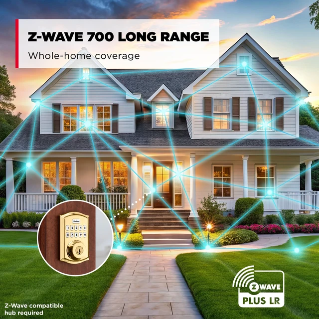 Alt view image 3 of 7 - HomeConnect 620 Z-Wave Long Range Enabled Keypad Smart Lock Convenient Keyless Entry, Customizable User Codes, Ring Alarm Compatible, Hub Required, Sold Separately Polished Brass Traditional
