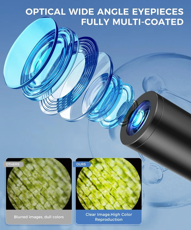 Alt view image 3 of 7 - Compound Microscope for Adults & Students, White 100X-2000X High-Power, Biological Microscope, School Lab & Home Education, with Slides Set & Phone Adapter