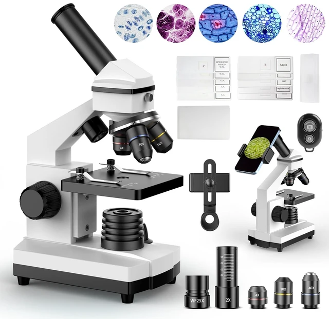 Main image of Compound Microscope for Adults & Students, White 100X-2000X High-Power, Biological Microscope, School Lab & Home Education, with Slides Set & Phone Adapter