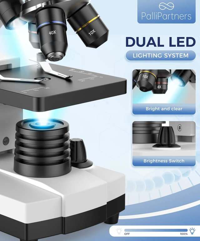 Alt view image 6 of 7 - Compound Microscope for Adults & Students, White 100X-2000X High-Power, Biological Microscope, School Lab & Home Education, with Slides Set & Phone Adapter