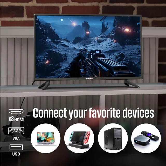 Alt view image 5 of 7 - 24 Inch TV with DVD Player Built in, HD LED Small Flat Screen Non-Smart Television DVD Combo, RV Camper, Works w/Fire Stick, Roku, Apple TV, TiVo, Xumo, & Streaming Devices (2026 Model)
