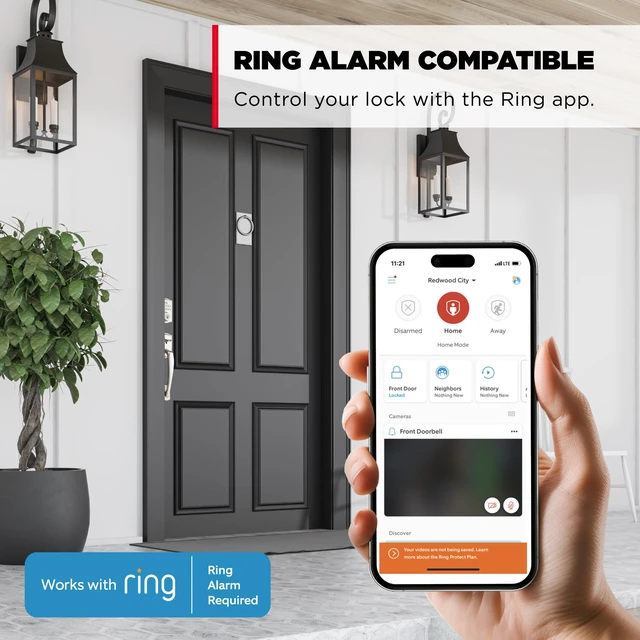 Alt view image 5 of 7 - HomeConnect 620 Z-Wave Long Range Enabled Keypad Smart Lock Convenient Keyless Entry, Customizable User Codes, Ring Alarm Compatible, Hub Required, Sold Separately Satin Nickel Traditional