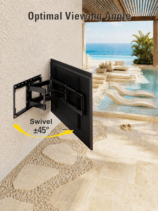 Alt view image 3 of 7 - Outdoor TV Mount Weatherproof TV Wall Mount for 42-86" TVs Full Motion TV Bracket with Swivel and Tilt, Salt Spray Tested, Fits 12"/16" Studs, Holds TV up to 154lbs, Max VESA 600x400mm
