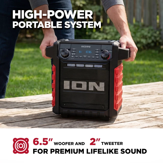 Alt view image 3 of 7 - Tailgater Classic Portable Bluetooth Outdoor Speaker, Red Water Resistant, Rechargeable Battery, Radio, USB Charging, Stereo Linking, App Control, for Parties and Outdoor Events