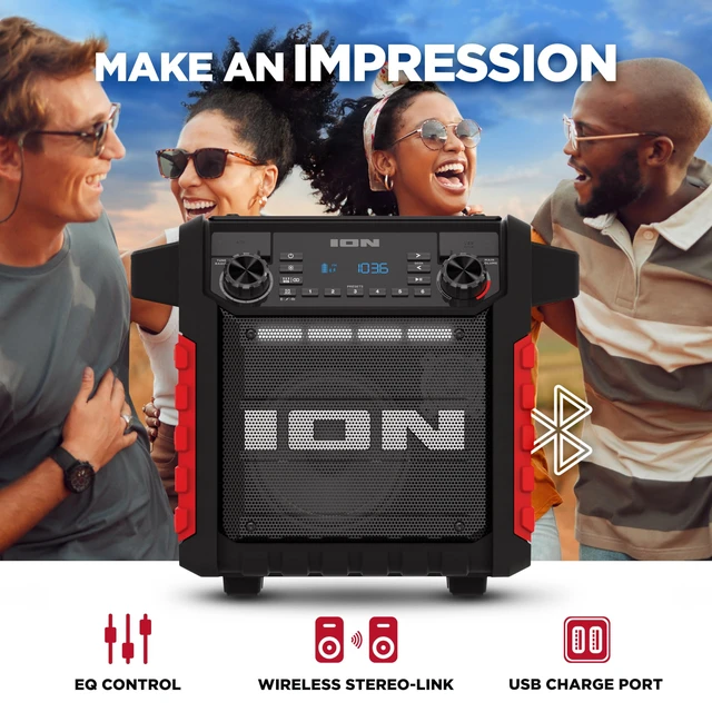 Alt view image 2 of 7 - Tailgater Classic Portable Bluetooth Outdoor Speaker, Red Water Resistant, Rechargeable Battery, Radio, USB Charging, Stereo Linking, App Control, for Parties and Outdoor Events