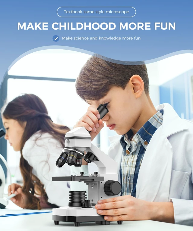 Alt view image 7 of 7 - Compound Microscope for Adults & Students, White 100X-2000X High-Power, Biological Microscope, School Lab & Home Education, with Slides Set & Phone Adapter