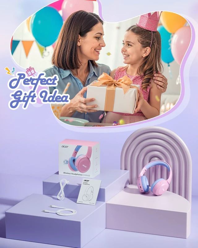 Alt view image 5 of 7 - Kids Bluetooth Headphones, 85/94dB Volume Limiter, Foldable Wireless Over-Ear Headphones for iPad, Travel, 60H Playtime, Bluetooth 6.0, Built-in Mic, Pink Purple