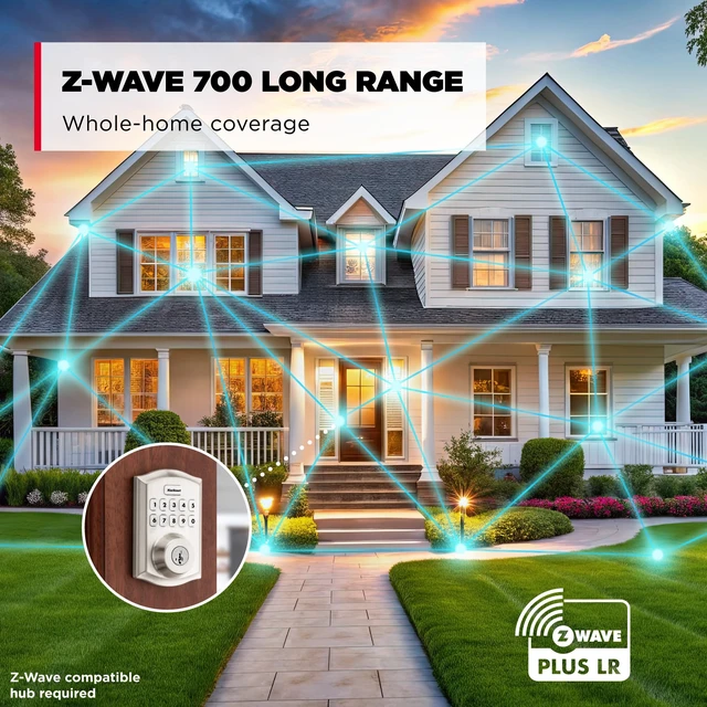 Alt view image 3 of 7 - HomeConnect 620 Z-Wave Long Range Enabled Keypad Smart Lock Convenient Keyless Entry, Customizable User Codes, Ring Alarm Compatible, Hub Required, Sold Separately Satin Nickel Traditional