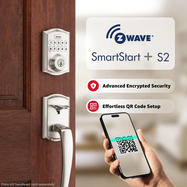 Alt view image 4 of 7 - HomeConnect 620 Z-Wave Long Range Enabled Keypad Smart Lock Convenient Keyless Entry, Customizable User Codes, Ring Alarm Compatible, Hub Required, Sold Separately Satin Nickel Traditional