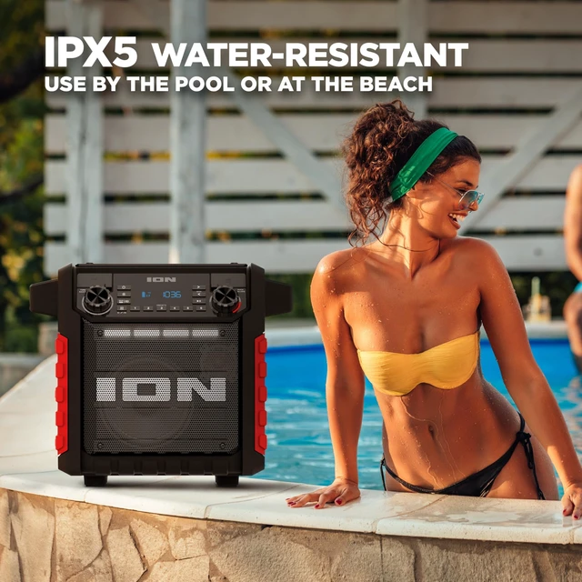 Alt view image 6 of 7 - Tailgater Classic Portable Bluetooth Outdoor Speaker, Red Water Resistant, Rechargeable Battery, Radio, USB Charging, Stereo Linking, App Control, for Parties and Outdoor Events