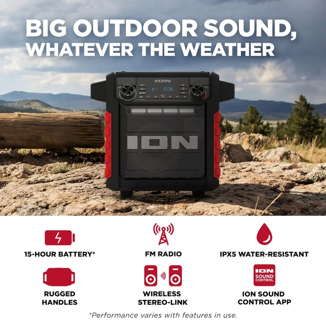 Alt view image 4 of 7 - Tailgater Classic Portable Bluetooth Outdoor Speaker, Red Water Resistant, Rechargeable Battery, Radio, USB Charging, Stereo Linking, App Control, for Parties and Outdoor Events