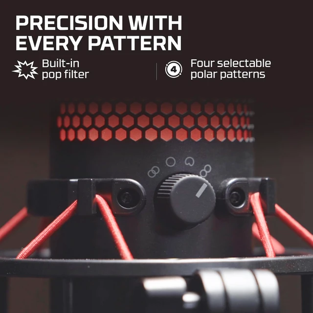 Alt view image 3 of 7 - QuadCast - USB Condenser Gaming Microphone, for PC, PS4, PS5 and Mac, Anti-Vibration Shock Mount, Four Polar Patterns, Pop Filter, Gain Control, Podcasts, Twitch, YouTube, Discord, Red LED