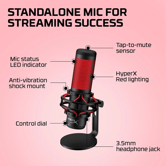 Alt view image 6 of 7 - QuadCast - USB Condenser Gaming Microphone, for PC, PS4, PS5 and Mac, Anti-Vibration Shock Mount, Four Polar Patterns, Pop Filter, Gain Control, Podcasts, Twitch, YouTube, Discord, Red LED