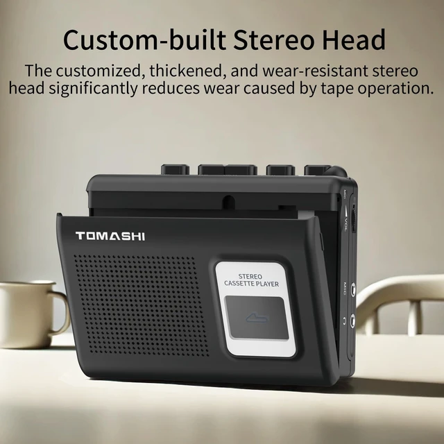 Alt view image 2 of 6 - Portable Cassette Player Tape Recorder with Built-in Speaker,Microphone,Headphone Jack-, 4.57 x 3.54 x 1.38inch (Black)