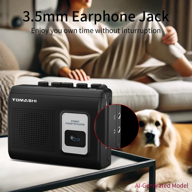 Alt view image 3 of 6 - Portable Cassette Player Tape Recorder with Built-in Speaker,Microphone,Headphone Jack-, 4.57 x 3.54 x 1.38inch (Black)
