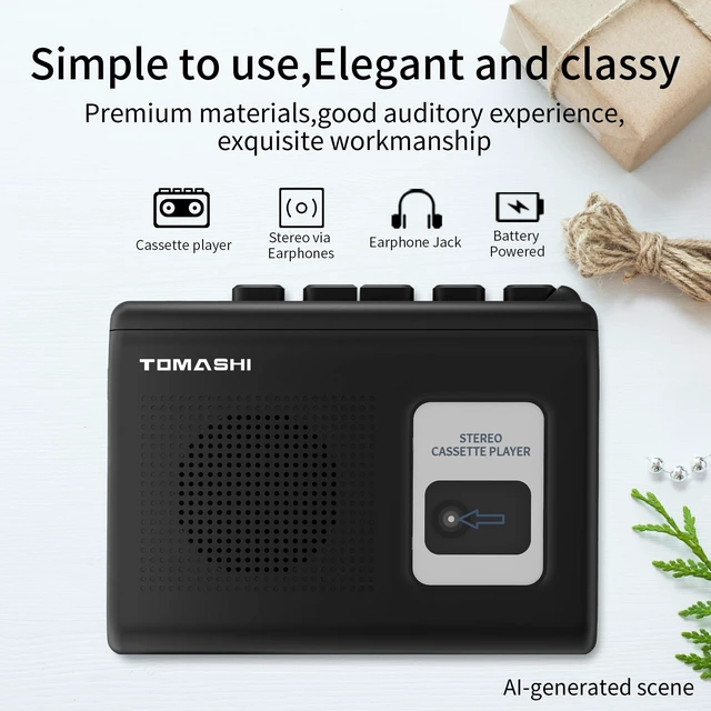 Alt view image 5 of 6 - Portable Cassette Player Tape Recorder with Built-in Speaker,Microphone,Headphone Jack-, 4.57 x 3.54 x 1.38inch (Black)