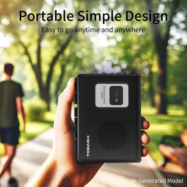 Alt view image 4 of 6 - Portable Cassette Player Tape Recorder with Built-in Speaker,Microphone,Headphone Jack-, 4.57 x 3.54 x 1.38inch (Black)