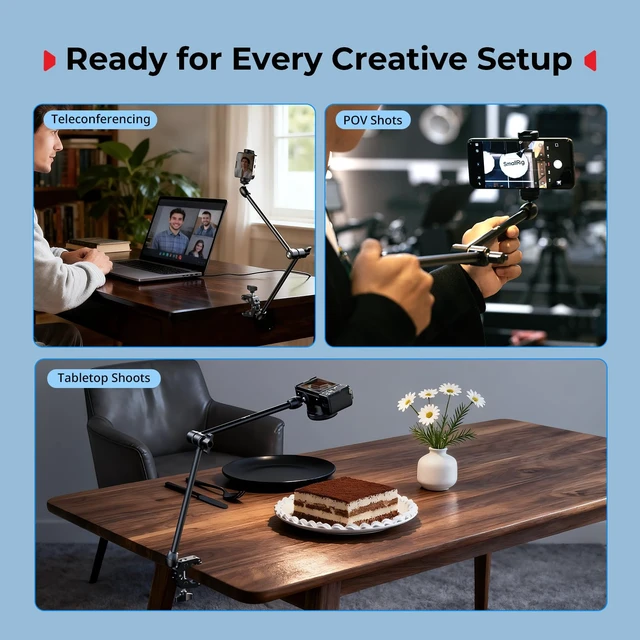 Alt view image 7 of 7 - Desktop Magic Arm Support with Super Clamp Kit, Phone Mount Clamp Aluminum Alloy, 24.3x4.5x1.1 in, 0.6lb Payload, for Smartphones, Webcams, Action Cameras - 5624