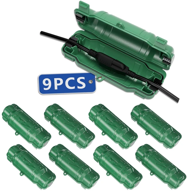 Main image of 9 Pack Outdoor Extension Cord Safety Cover, Waterproof, Green Weatherproof Electrical Box for Plug and Socket, IP54 Water Resistant Seal, Protects Outdoor Connections and Holiday Lights