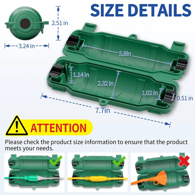 Alt view image 2 of 7 - 9 Pack Outdoor Extension Cord Safety Cover, Waterproof, Green Weatherproof Electrical Box for Plug and Socket, IP54 Water Resistant Seal, Protects Outdoor Connections and Holiday Lights