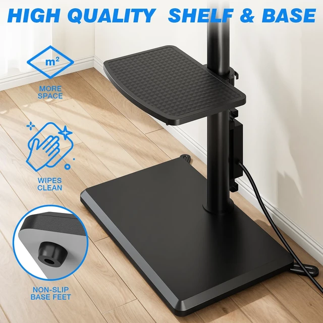 Alt view image 4 of 7 - Swivel Floor TV Stand with Power Outlet for 32-65 inch TVs, Height Adjustable Tall TV Stand with Wood Base, Saving Space Design for Bedroom, Living Room and Corner