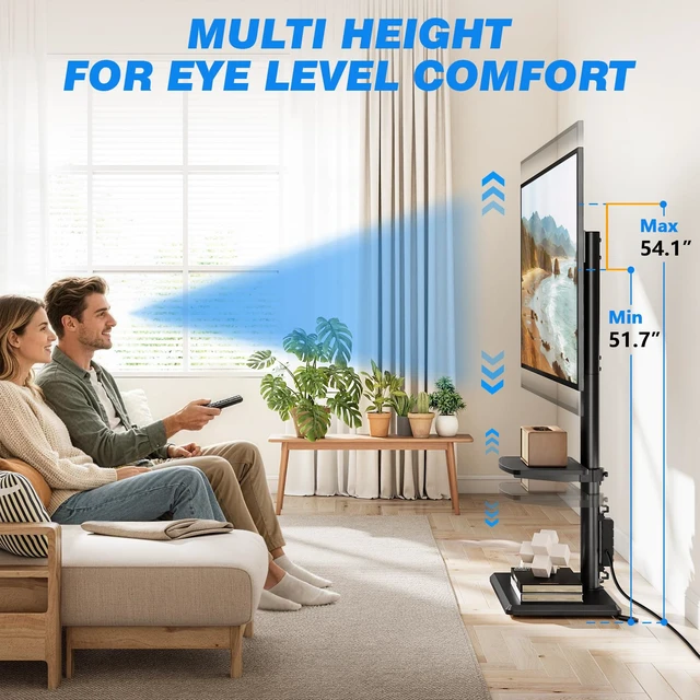 Alt view image 7 of 7 - Swivel Floor TV Stand with Power Outlet for 32-65 inch TVs, Height Adjustable Tall TV Stand with Wood Base, Saving Space Design for Bedroom, Living Room and Corner