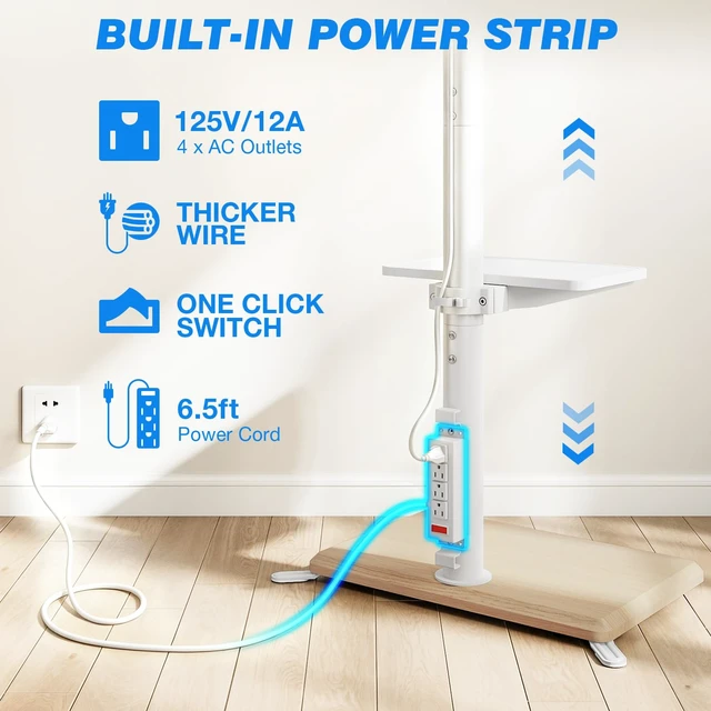 Alt view image 4 of 6 - Floor TV Stand with Power Outlet for 32-65 inch TVs up to 88 lbs, Swivel TV Mount Stand with Height Adjustment and Oak Wood Base for Bedroom, Office, Corner, Max VESA 400x400mm