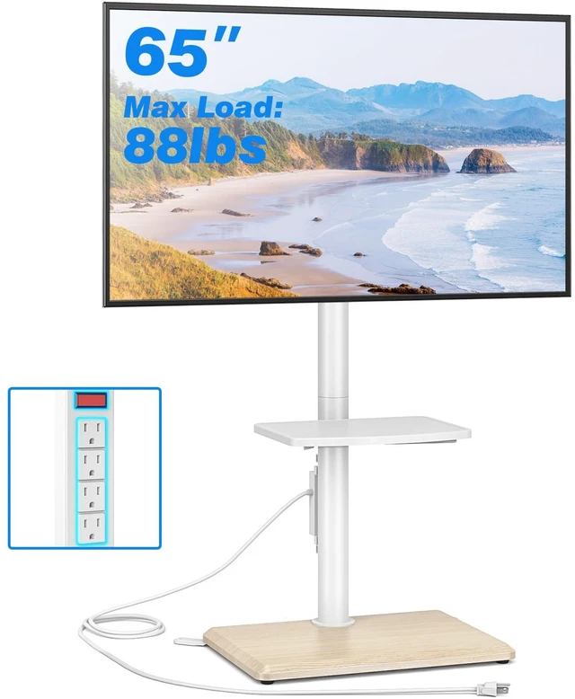 Main image of Floor TV Stand with Power Outlet for 32-65 inch TVs up to 88 lbs, Swivel TV Mount Stand with Height Adjustment and Oak Wood Base for Bedroom, Office, Corner, Max VESA 400x400mm