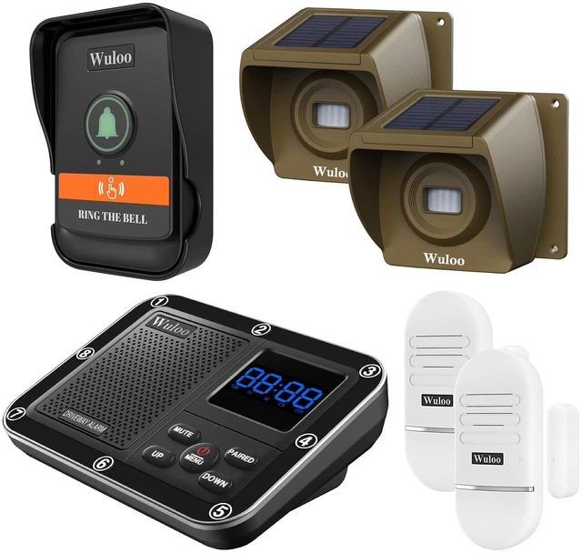 Main image of Wireless Alarm System for Home Security Expandable - 6-Piece Kit Include Doorbell, Door Alarm, and Solar Driveway Alarm - Chime/Sensitivity Adjustable NO Wi-Fi NO Monthly Fee With Rechargeable Battery