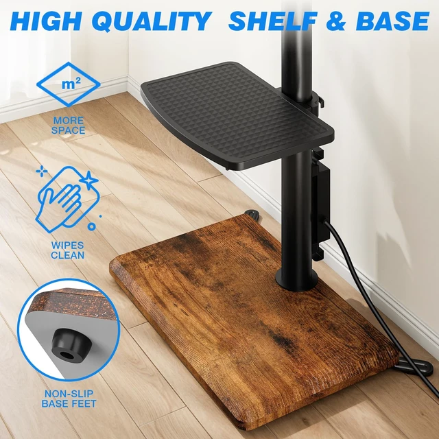 Alt view image 4 of 7 - Floor TV Stand with Power Outlet for 32-65 inch TVs up to 88 lbs, Swivel TV Mount Stand with Height Adjustment and Oak Wood Base for Bedroom, Office, Corner, Max VESA 400x400mm