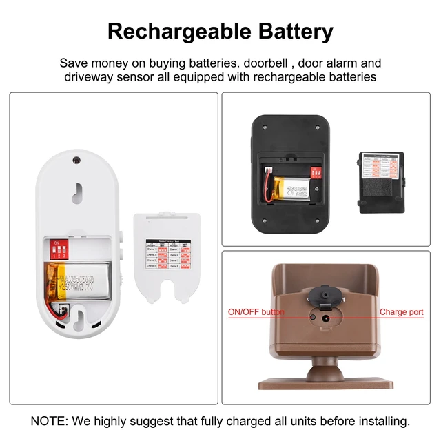Alt view image 6 of 7 - Wireless Alarm System for Home Security Expandable - 6-Piece Kit Include Doorbell, Door Alarm, and Solar Driveway Alarm - Chime/Sensitivity Adjustable NO Wi-Fi NO Monthly Fee With Rechargeable Battery