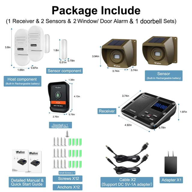 Alt view image 7 of 7 - Wireless Alarm System for Home Security Expandable - 6-Piece Kit Include Doorbell, Door Alarm, and Solar Driveway Alarm - Chime/Sensitivity Adjustable NO Wi-Fi NO Monthly Fee With Rechargeable Battery