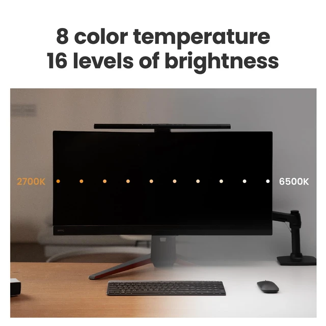 Alt view image 6 of 7 - ScreenBar Pro LED Monitor Light Bar (Black) - Ultrawide Lighting, Motion Sensor, Adjustable Brightness/Color Temperature, Eye-Care USB-C Monitor lamp, No Glare, Curved Monitors, Monitor accessory