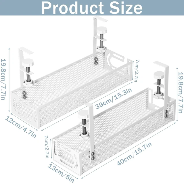 Alt view image 2 of 7 - Cable Management, 2 Pack Cable Management Under Desk, Cable Tray No Drill Under Desk Cable Management Tray, Cord Organizer with Clamp for Standing Desk, Desk Organizer for Home Office