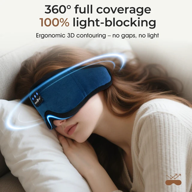 Alt view image 2 of 7 - 3D Sleep Headphones Bluetooth 5.4 Sleep Mask with HD Speakers Soft Velvet Cotton Fabric, Blackout Design, Side Sleeper Comfort, Washable Style, 14 Hours Playtime, Travel Meditation Gifts