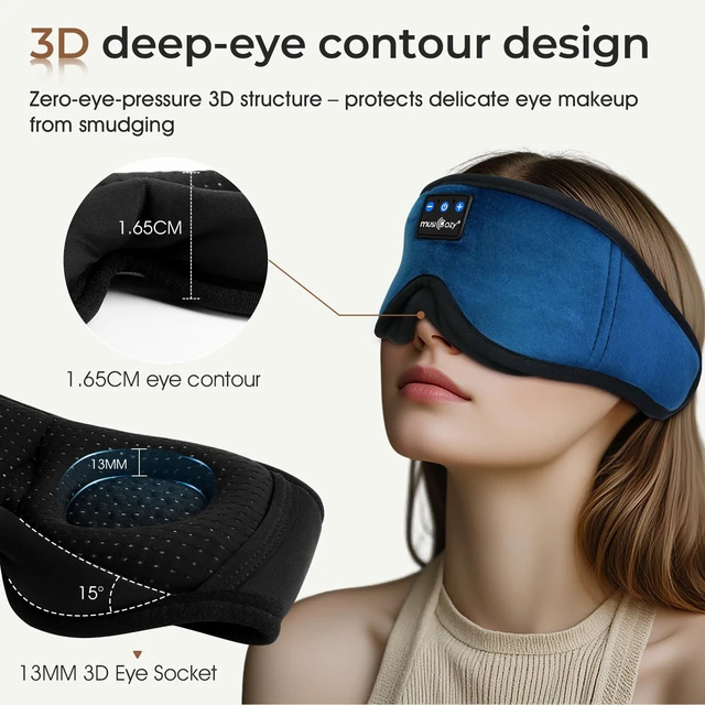 Alt view image 3 of 7 - 3D Sleep Headphones Bluetooth 5.4 Sleep Mask with HD Speakers Soft Velvet Cotton Fabric, Blackout Design, Side Sleeper Comfort, Washable Style, 14 Hours Playtime, Travel Meditation Gifts