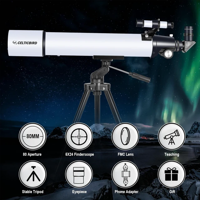 Alt view image 2 of 6 - Telescope for Adults Astronomy Beginners, 80mm Aperture 800mm Refractor Telescopes for Adults High Powered with AZ Mount, Carry Bag, Phone Mount