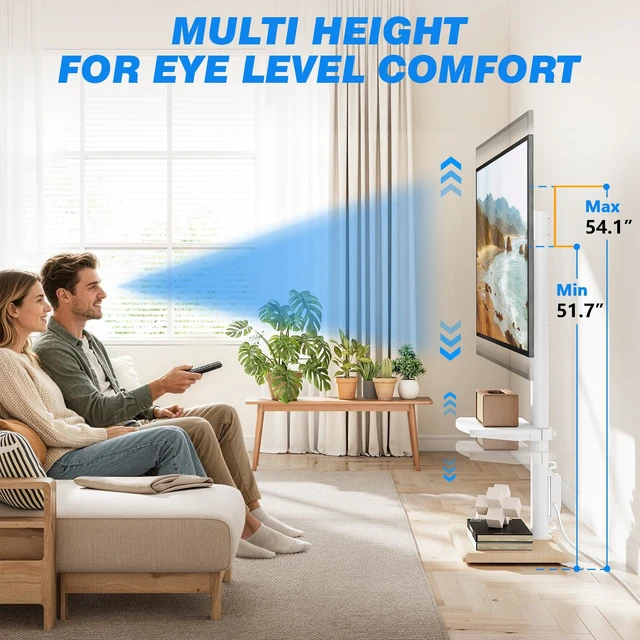 Alt view image 6 of 6 - Floor TV Stand with Power Outlet for 32-65 inch TVs up to 88 lbs, Swivel TV Mount Stand with Height Adjustment and Oak Wood Base for Bedroom, Office, Corner, Max VESA 400x400mm