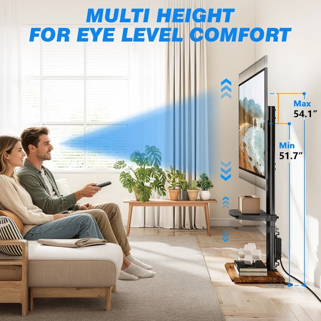 Alt view image 7 of 7 - Floor TV Stand with Power Outlet for 32-65 inch TVs up to 88 lbs, Swivel TV Mount Stand with Height Adjustment and Oak Wood Base for Bedroom, Office, Corner, Max VESA 400x400mm