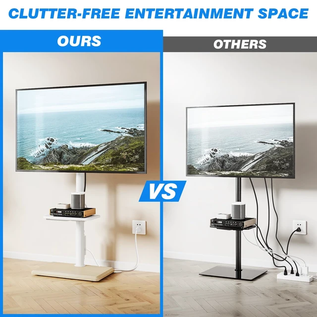 Alt view image 5 of 6 - Floor TV Stand with Power Outlet for 32-65 inch TVs up to 88 lbs, Swivel TV Mount Stand with Height Adjustment and Oak Wood Base for Bedroom, Office, Corner, Max VESA 400x400mm