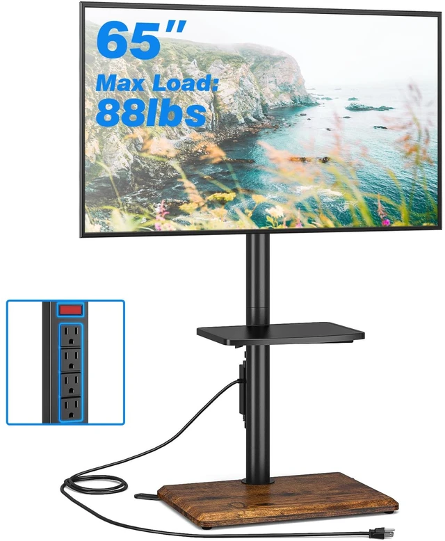 Main image of Floor TV Stand with Power Outlet for 32-65 inch TVs up to 88 lbs, Swivel TV Mount Stand with Height Adjustment and Oak Wood Base for Bedroom, Office, Corner, Max VESA 400x400mm