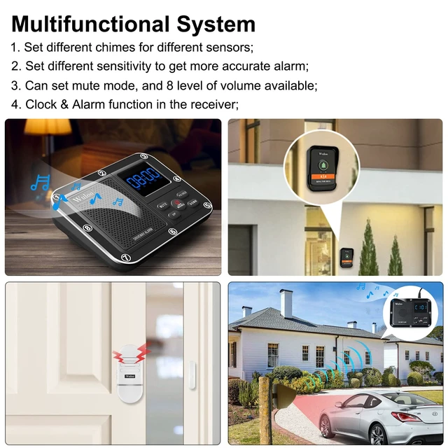 Alt view image 5 of 7 - Wireless Alarm System for Home Security Expandable - 6-Piece Kit Include Doorbell, Door Alarm, and Solar Driveway Alarm - Chime/Sensitivity Adjustable NO Wi-Fi NO Monthly Fee With Rechargeable Battery