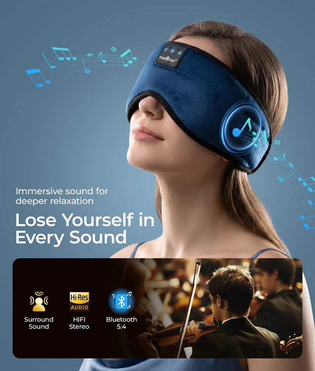 Alt view image 4 of 7 - Sleep Headphones Bluetooth 5.4 Sleep Eye Mask with HD Speakers Soft Cotton Fabric, Flat Design, 14 Hours Playtime, Washable Headband Style for Side Sleepers, Travel Meditation Relaxation