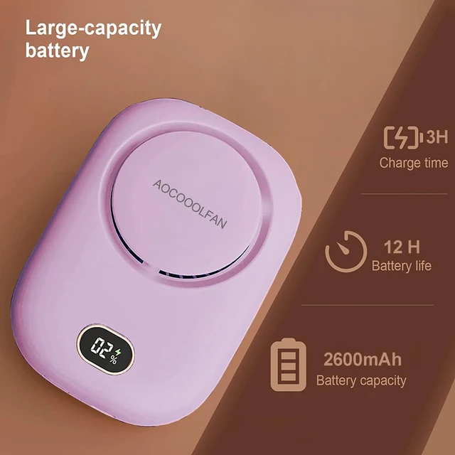 Alt view image 3 of 6 - Portable Neck Fan, Mini Small Personal Handheld Fan USB Rechargeable 3 Speed for Girls Boys Woman Eyelash Travel Home Office Outdoor (purple)
