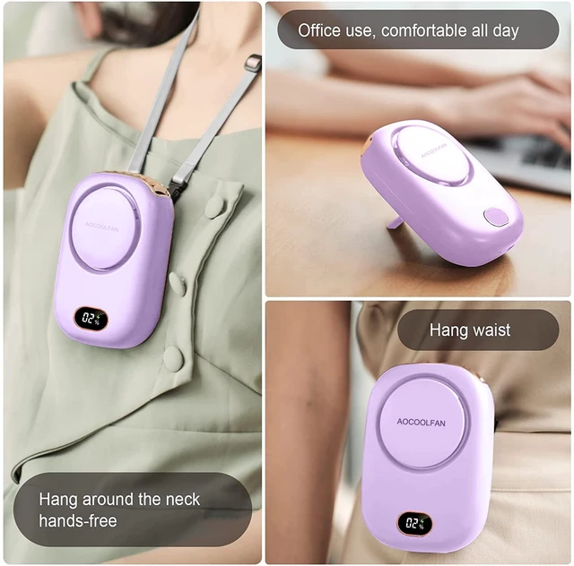 Alt view image 4 of 6 - Portable Neck Fan, Mini Small Personal Handheld Fan USB Rechargeable 3 Speed for Girls Boys Woman Eyelash Travel Home Office Outdoor (purple)