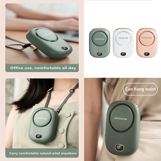 Alt view image 5 of 6 - Portable Neck Fan, Mini Small Personal Handheld Fan USB Rechargeable 3 Speed for Girls Boys Woman Eyelash Travel Home Office Outdoor (Green)