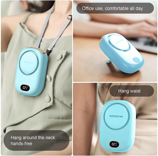 Alt view image 4 of 6 - Portable Neck Fan, Mini Small Personal Handheld Fan USB Rechargeable 3 Speed for Girls Boys Woman Eyelash Travel Home Office Outdoor (light blue)